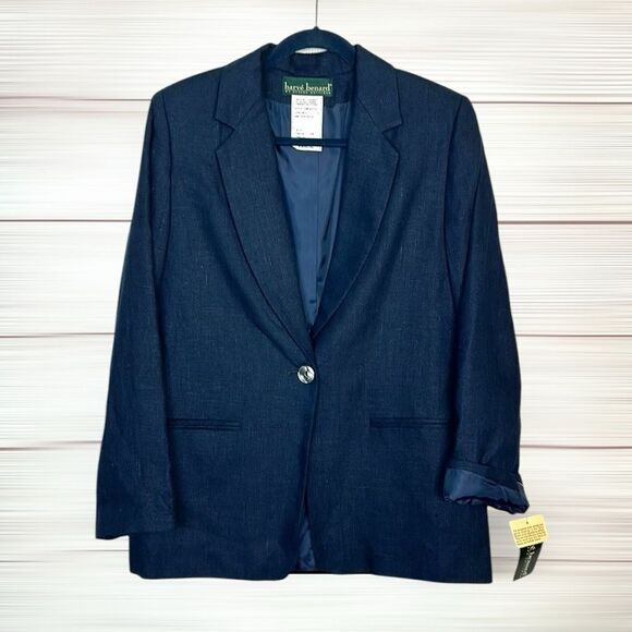 NWT Harve Benard Blue Linen Blazer Single Button Front  US 10 Vintage - Picture 2 of 12